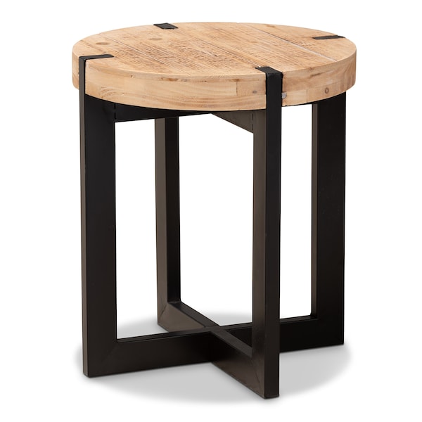 Baxton Studio Horace Rustic and Industrial Natural Brown Finished Wood and Black Finished Metal End Table 179-11408-Zoro - main
